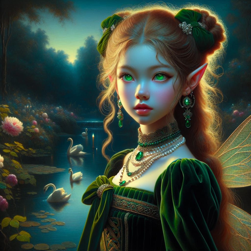 Elven Girl in Stream: A Rembrandt-Inspired Oil Painting