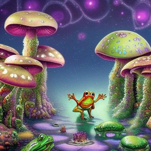 Psychedelic Cartoon Frog in Ethereal Fantasy Style