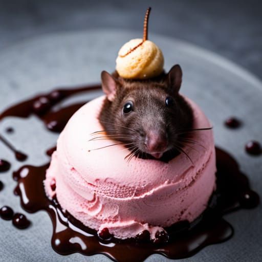 Ice Cream Dessert Featuring a Rat