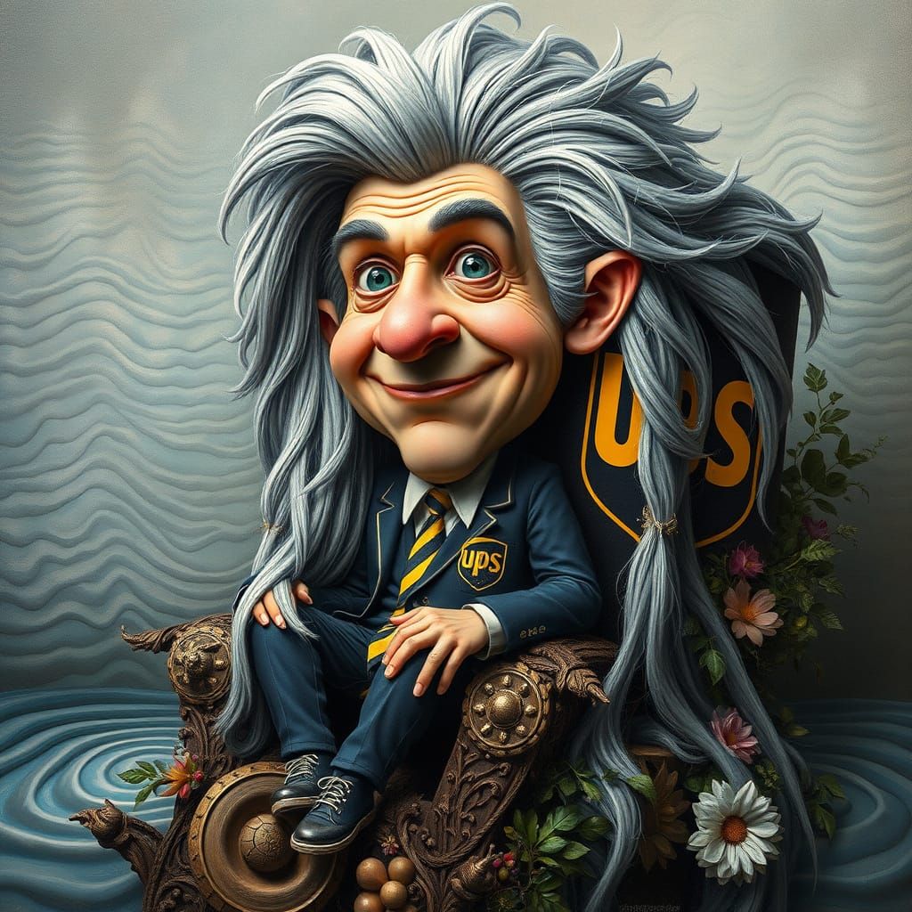 Anthropomorphic UPS Truck with Wig on Vine Throne