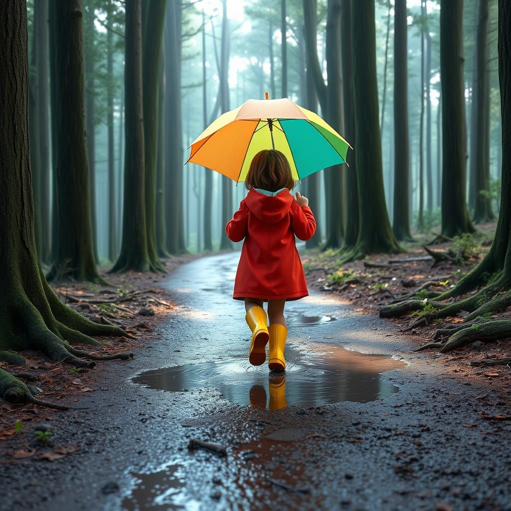 Little Girl Sees Wonder in Rainy Day Forest Adventure
