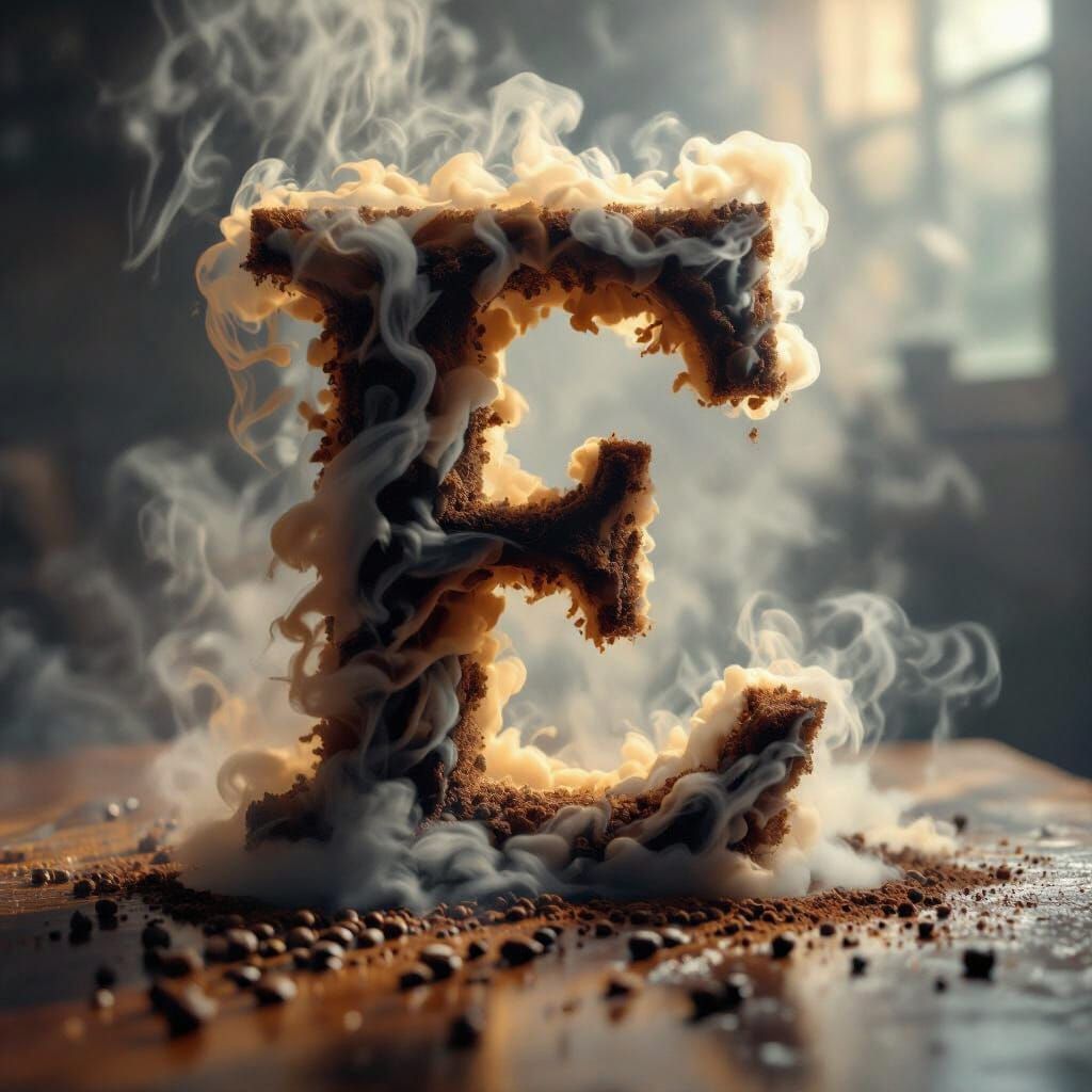 Coffee Smoke Letter E in Cinematic Film Style