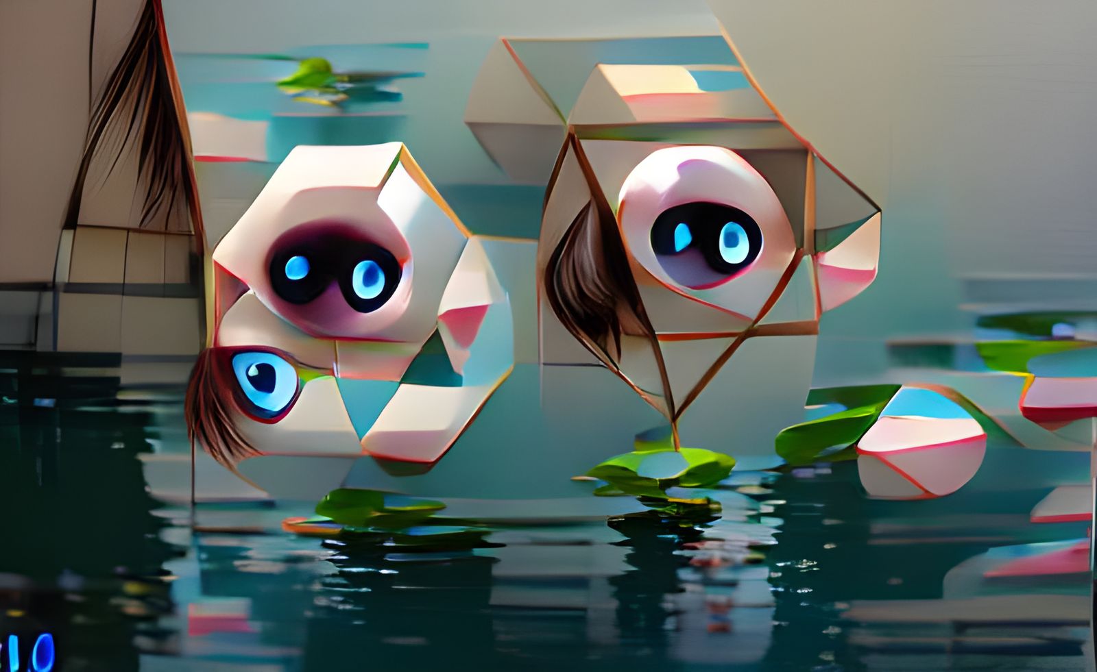 Geometric Floating Eyes Abstract Image