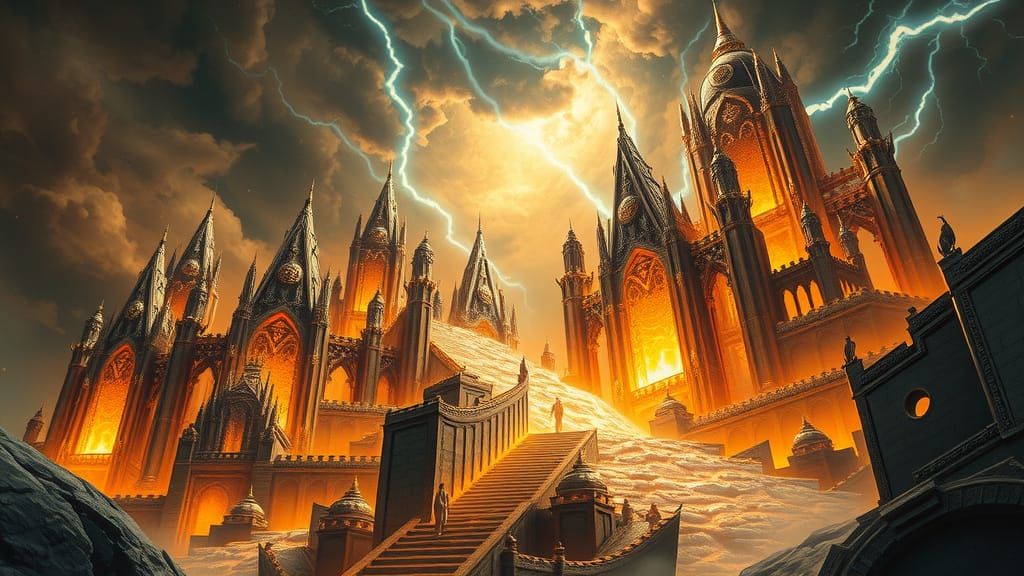 Dark Surreal Palaces Dissolve into Molten Metal