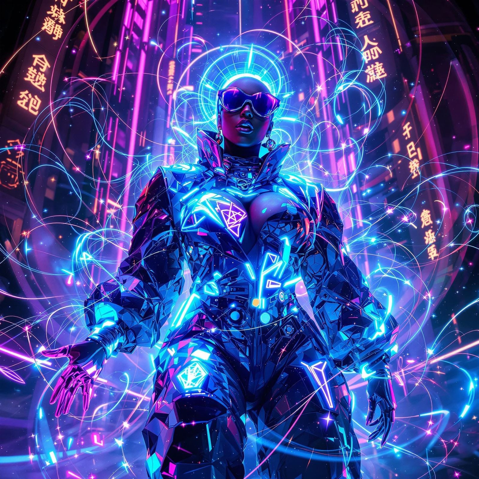 Ethereal Futuristic Pop Star in Neon Dreamscape