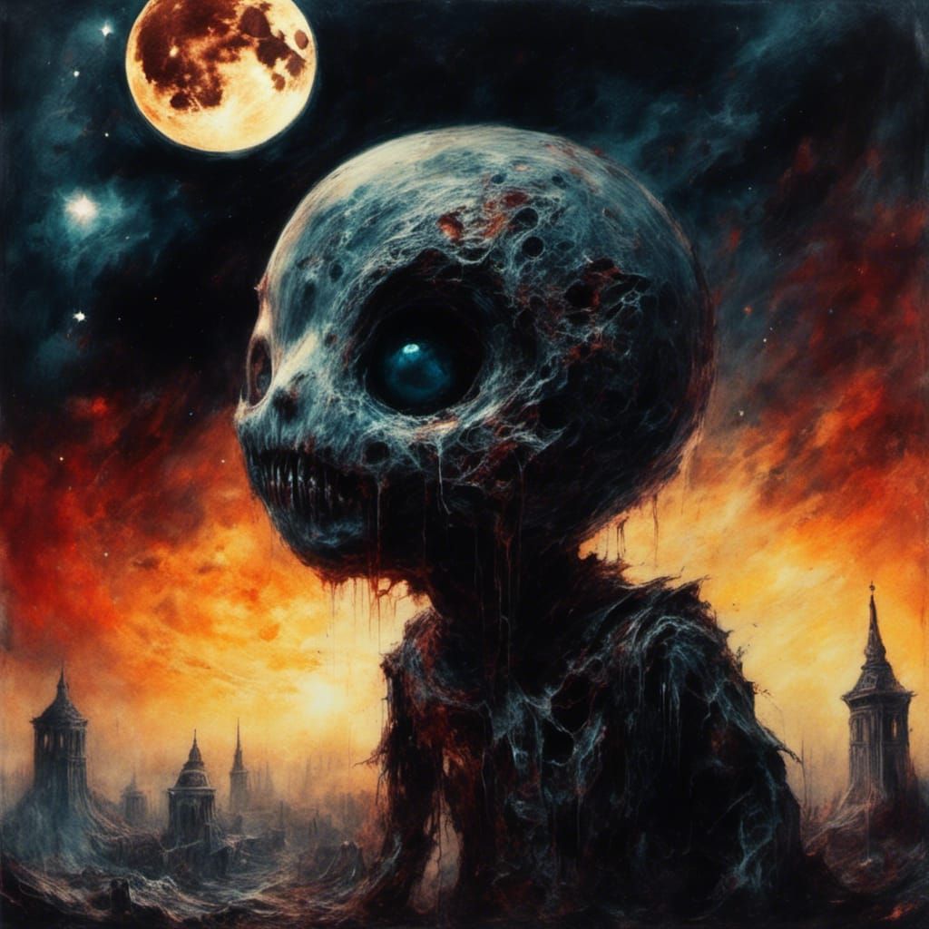 Creepy Doll Under Moonlight: Macabre Digital Art