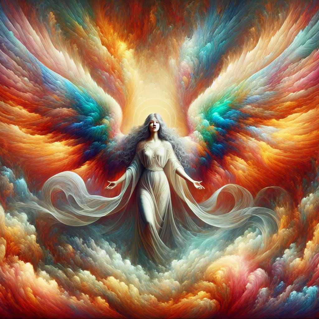 East Asian Angel in Ethereal Flames