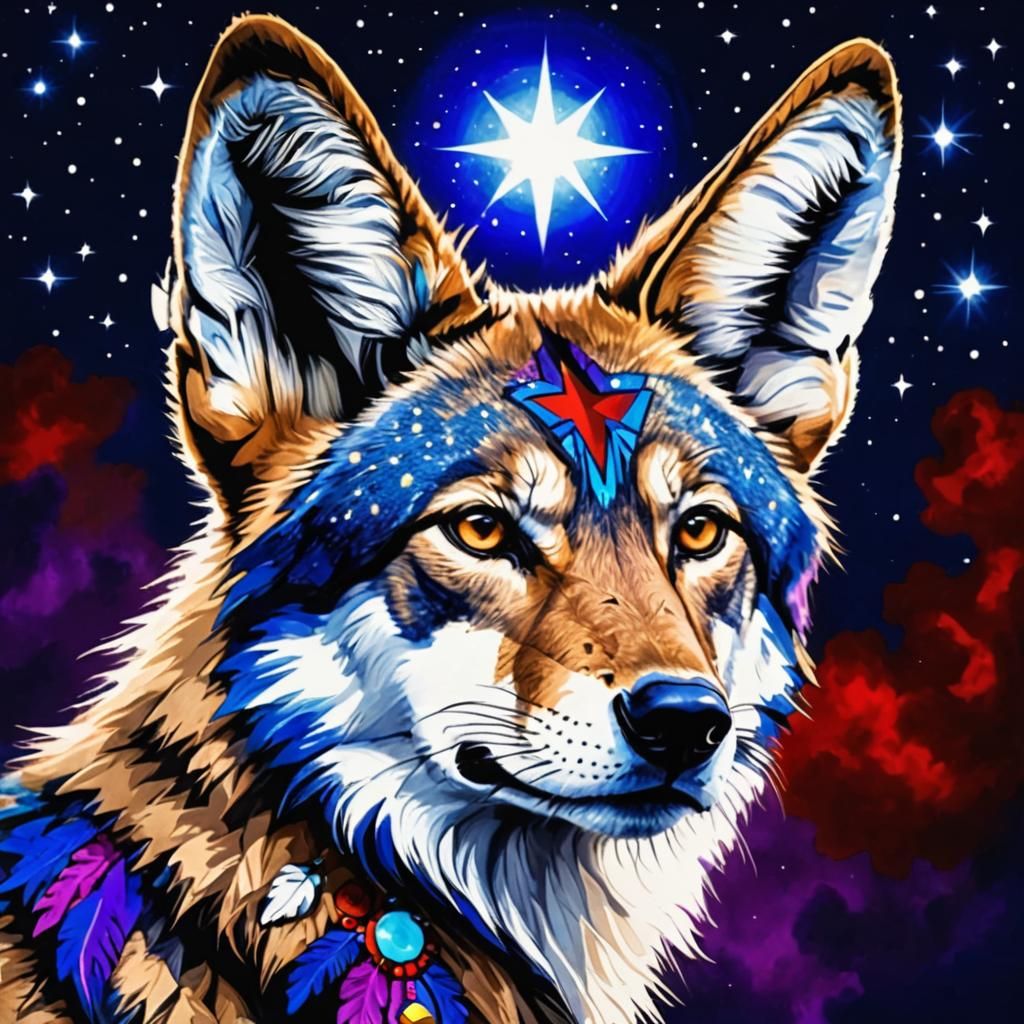 Vivid Coyote Face in Twilight