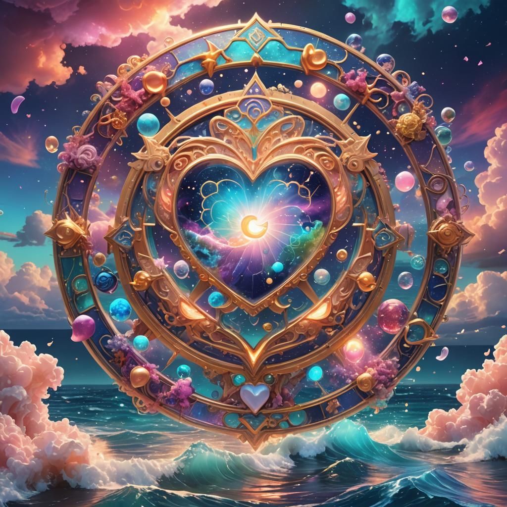 Dreamy Ocean Scene with Cancer Zodiac Sign
