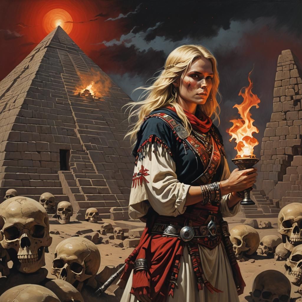 Sinister Inca Pyramid Scene with Torch