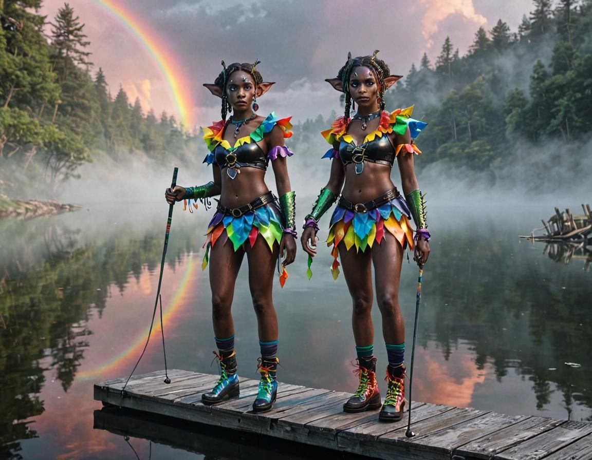 Whimsical Zombie Elves Fishing in Fantasy Landscape