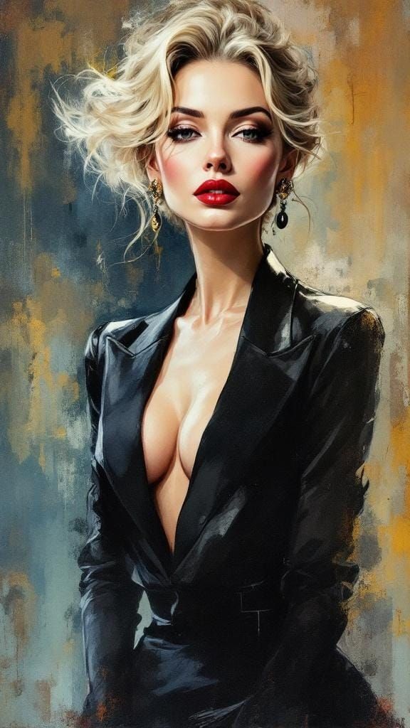 Elegant Woman with Allure in Gouache Style