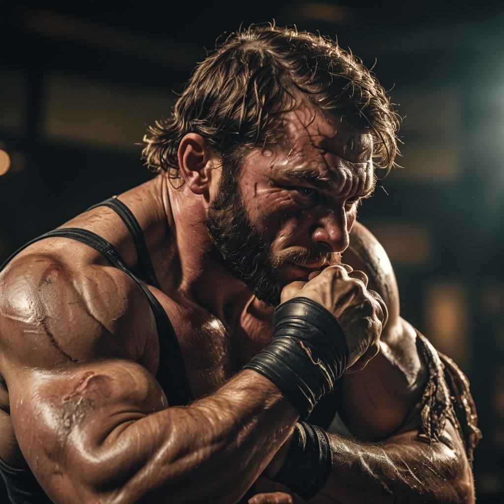 Surreal Wrestler Portrait in Macro Photography Style