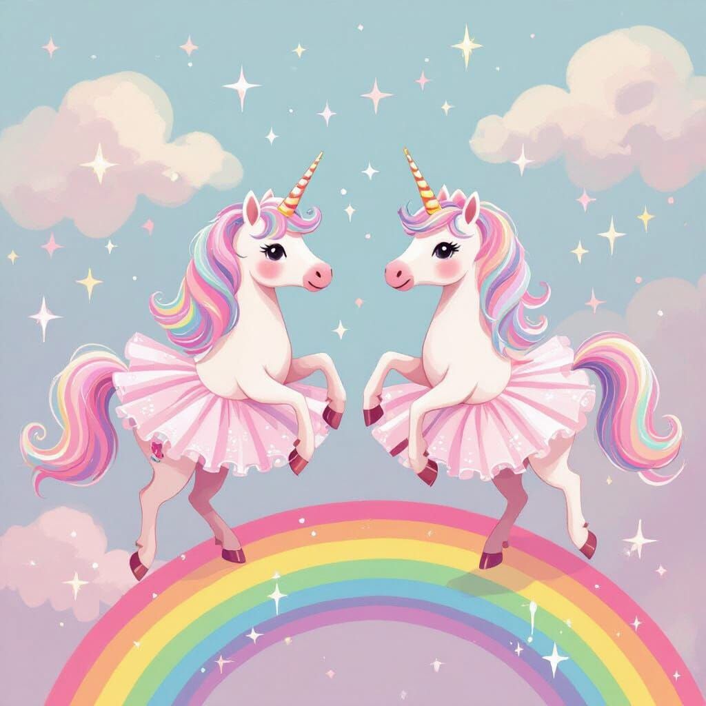 Pastel Unicorns Dancing on Vibrant Rainbows