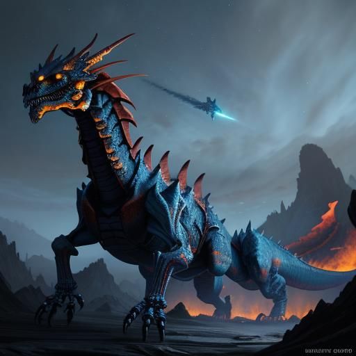 Skeleton Fire Dragon in the Night Sky