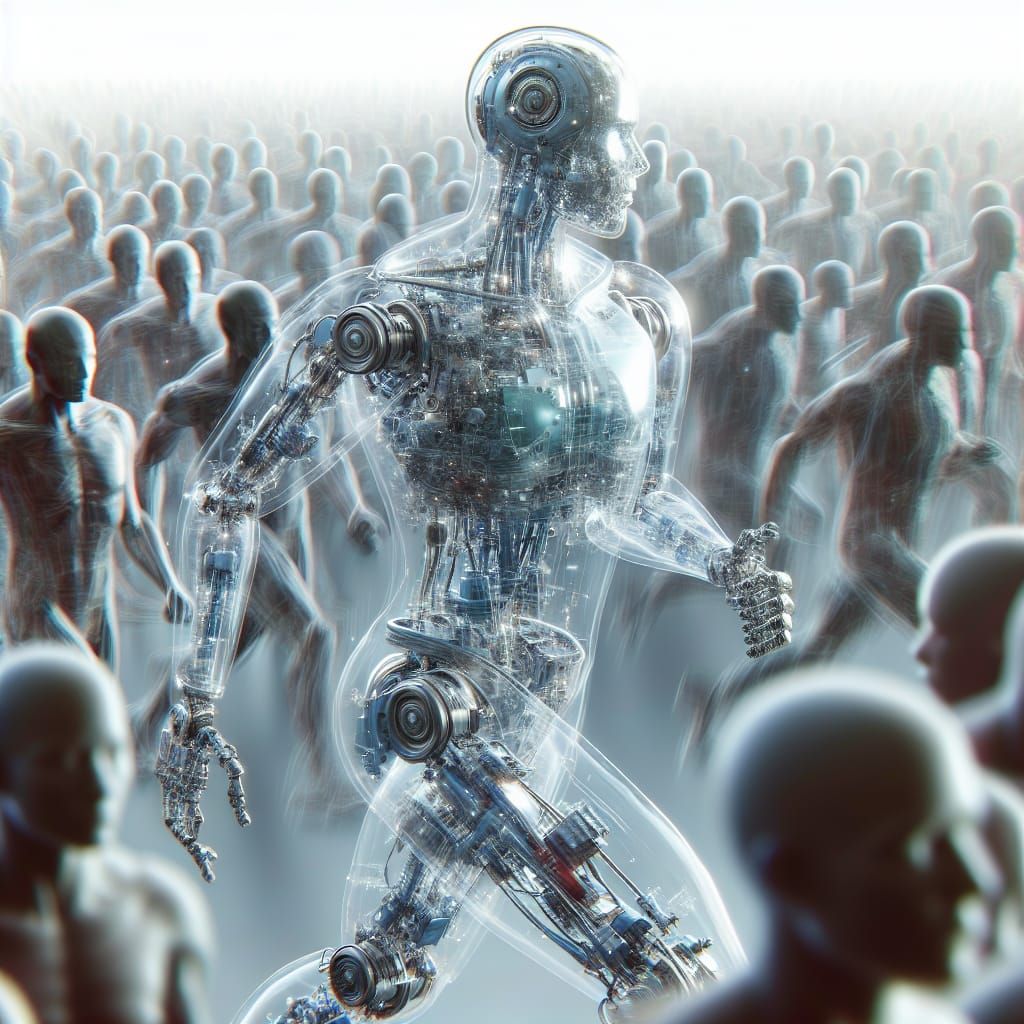 Glass Robot Running Away from Humanity
