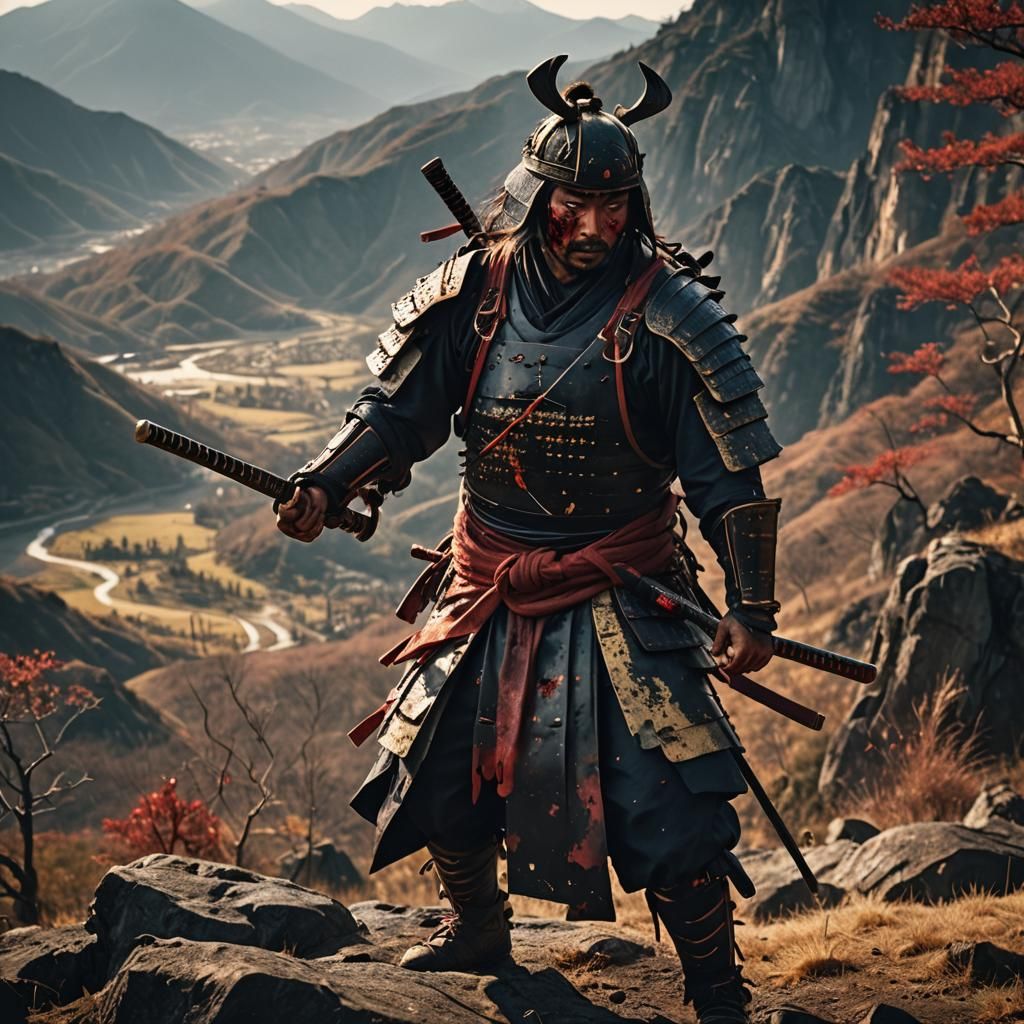 Samurai on Mountain: Cinematic Film Still