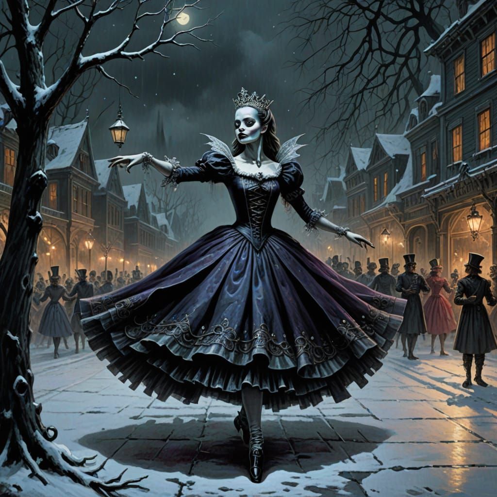Ballet Sugar Plum Fairy in Dark Gothic Winter Wonderland