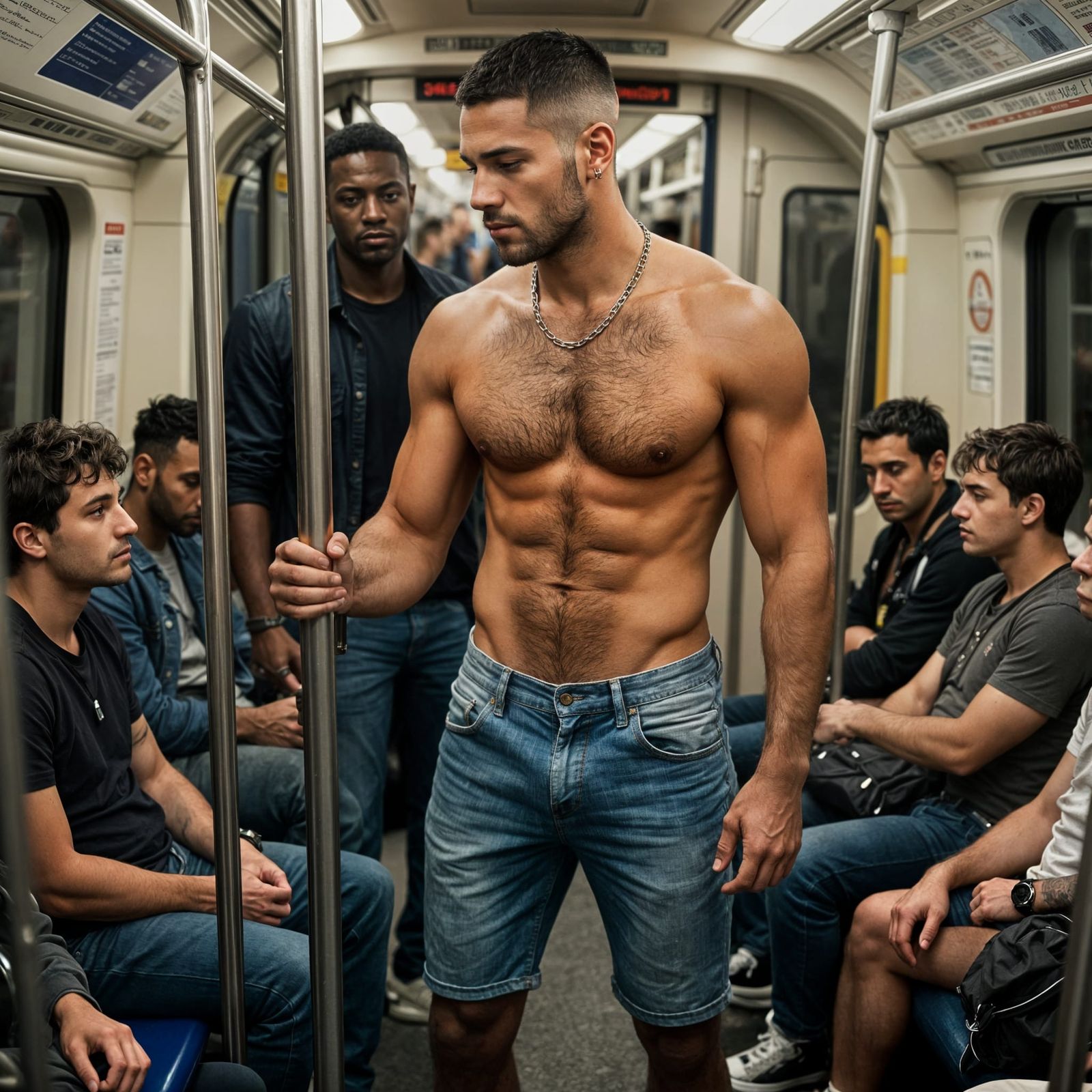 Man on Crowded London Underground Train