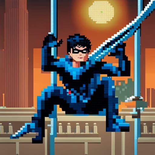 Nightwing Discowing Pixel Art on Trapeze