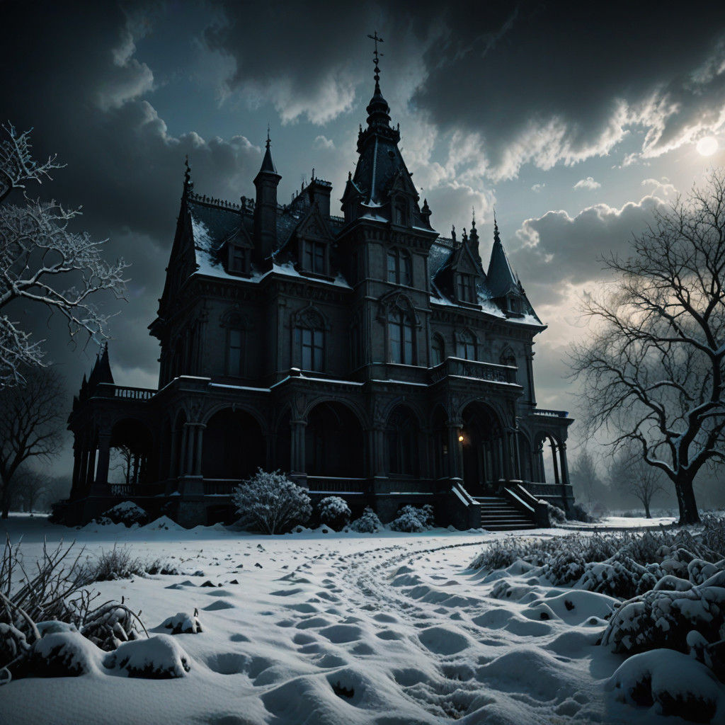 Gothic Mansion in Winter Wonderland