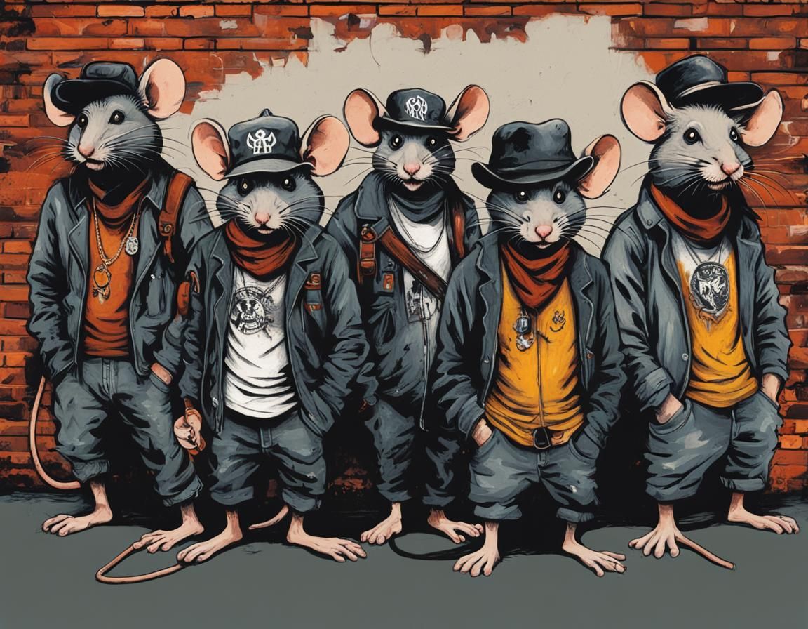 Gritty Street Gang Mice Illustration in Urban Style