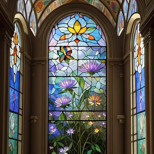 Stained-Glass Butterfly in Art Nouveau Style