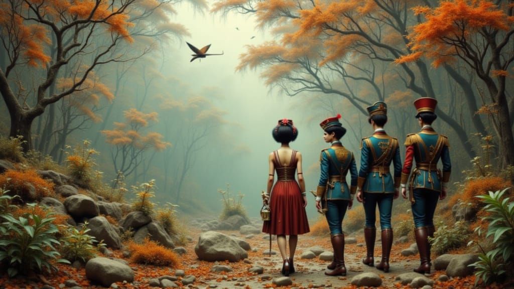 Inspectors Control Vibrant Wilderness in Ornate Uniforms