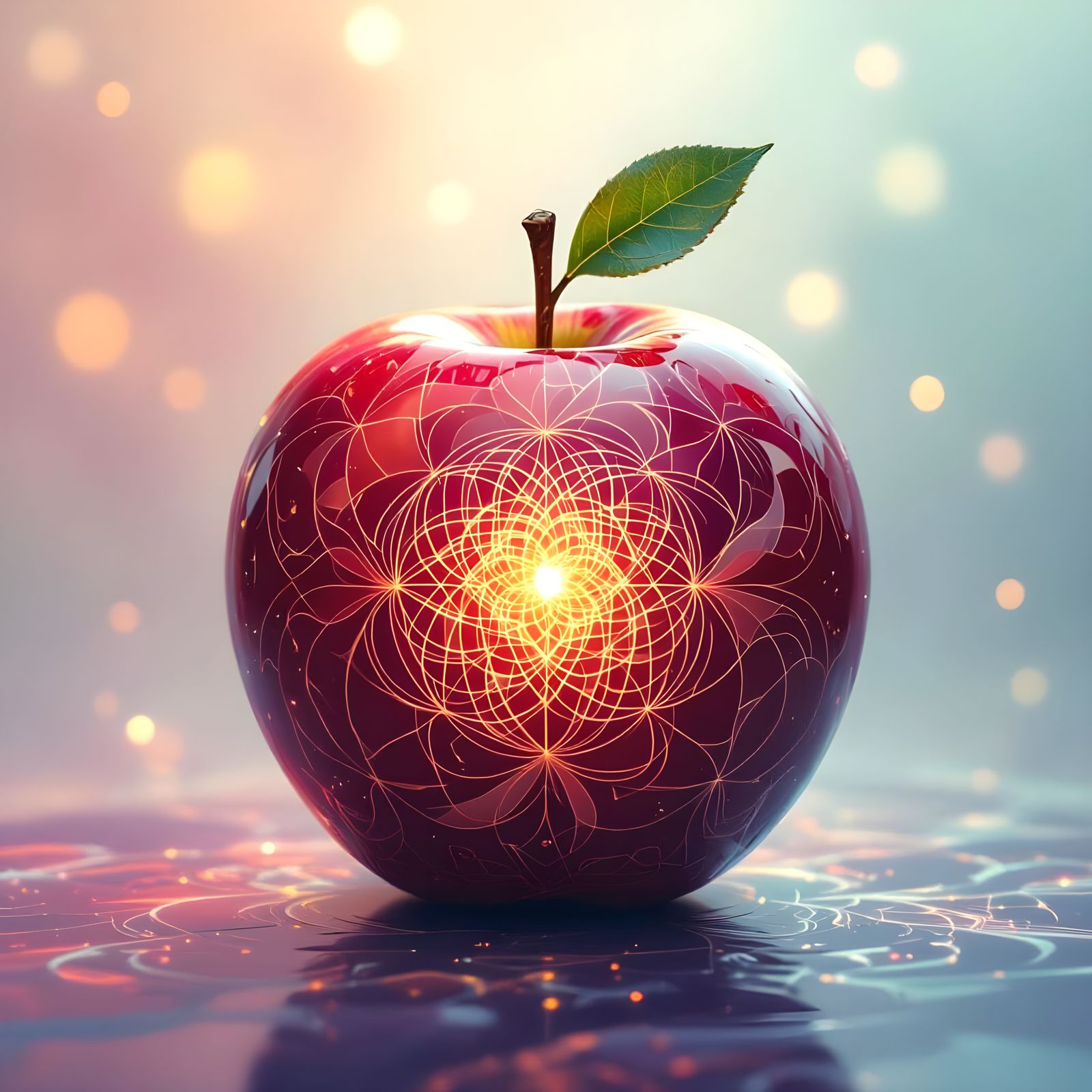 Hyperrealistic Apple with Sacred Geometry Pattern