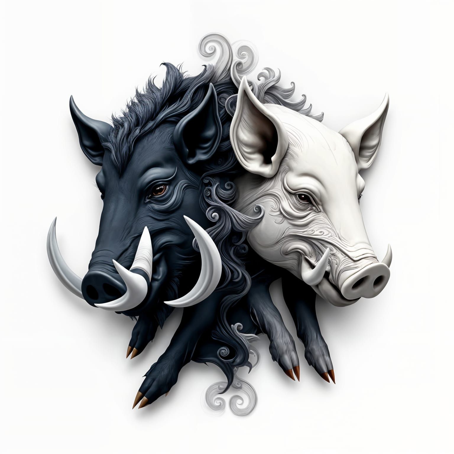 Boar and Pig Harmony in Abstract Fractal Style