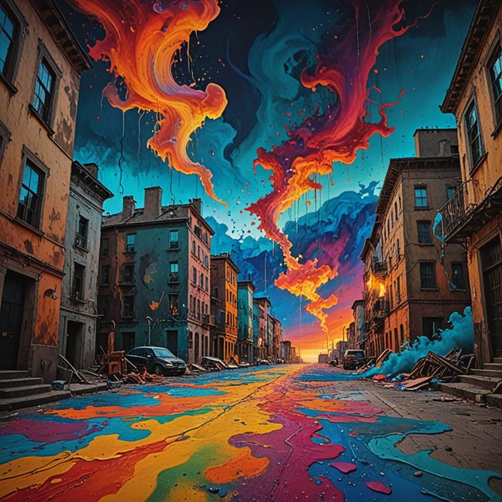 Ethereal Figure in Vibrant, Swirling Dreamscape