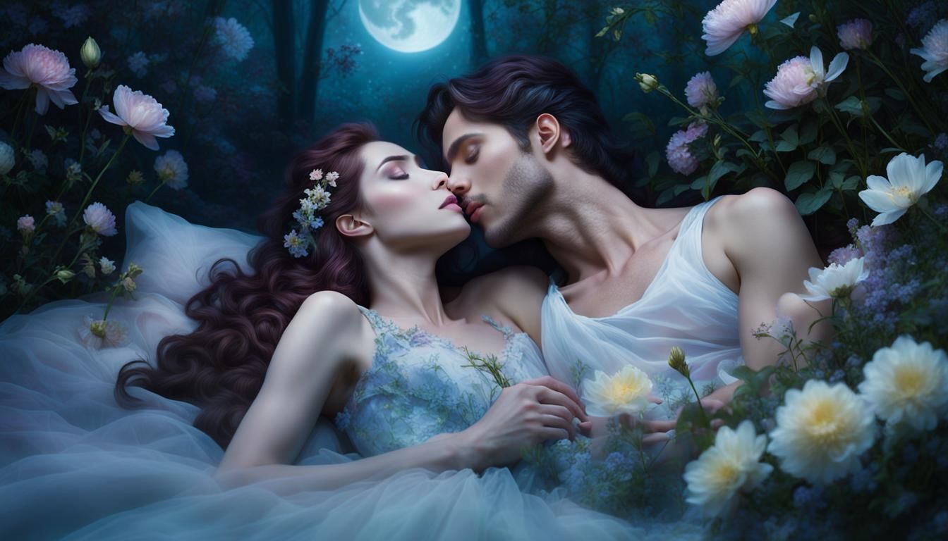 Sleeping Beauty Kissed by Prince in Ethereal Style