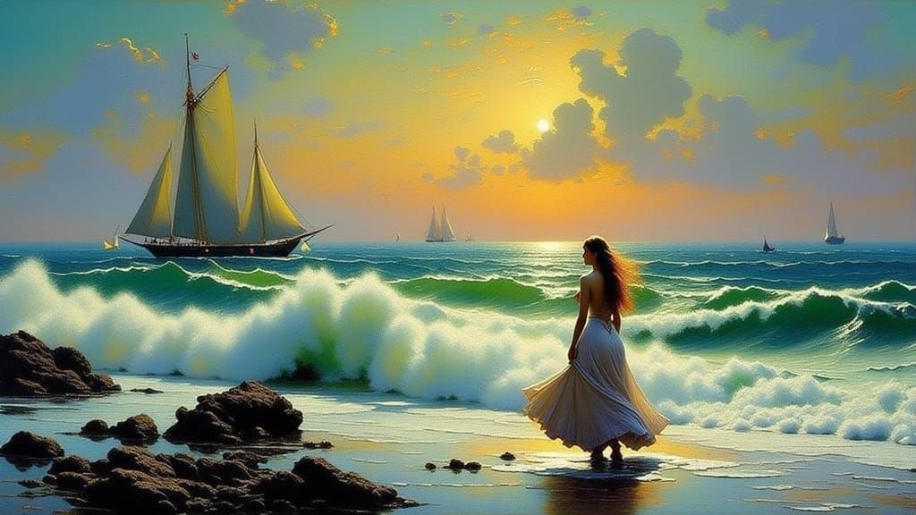 Surreal Seascape with a Grieving Lover