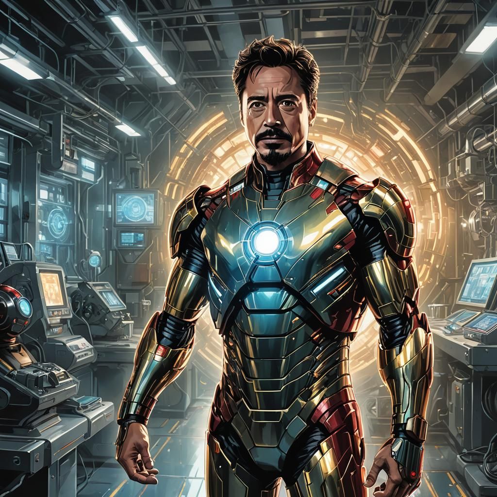 Iron Man in High-Tech Lab: Comic Book Style