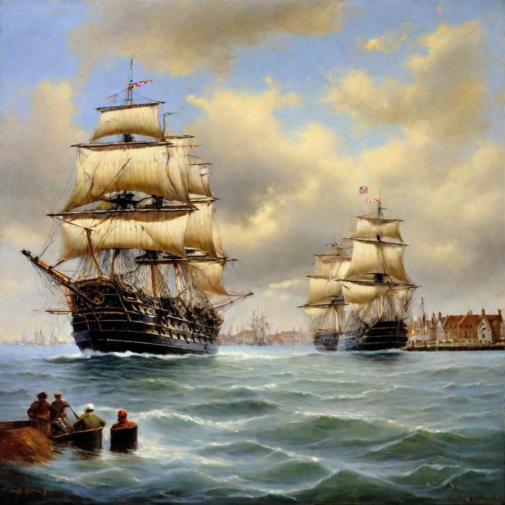 HMS Victory Sails into Portsmouth: Oil Painting