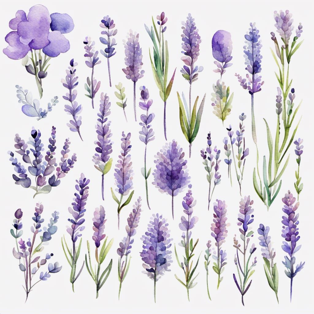 Watercolor Lavender Floral Clipart Elements