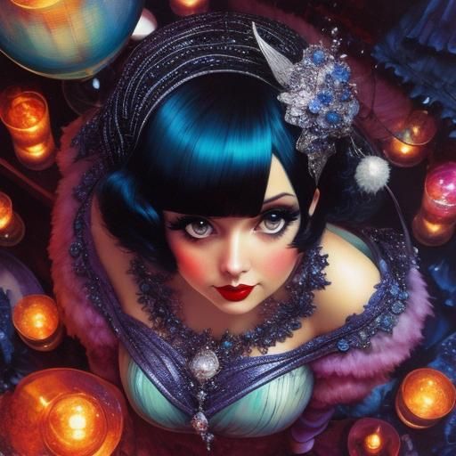 Flapper in Speakeasy From Above, Alcohol Ink Style