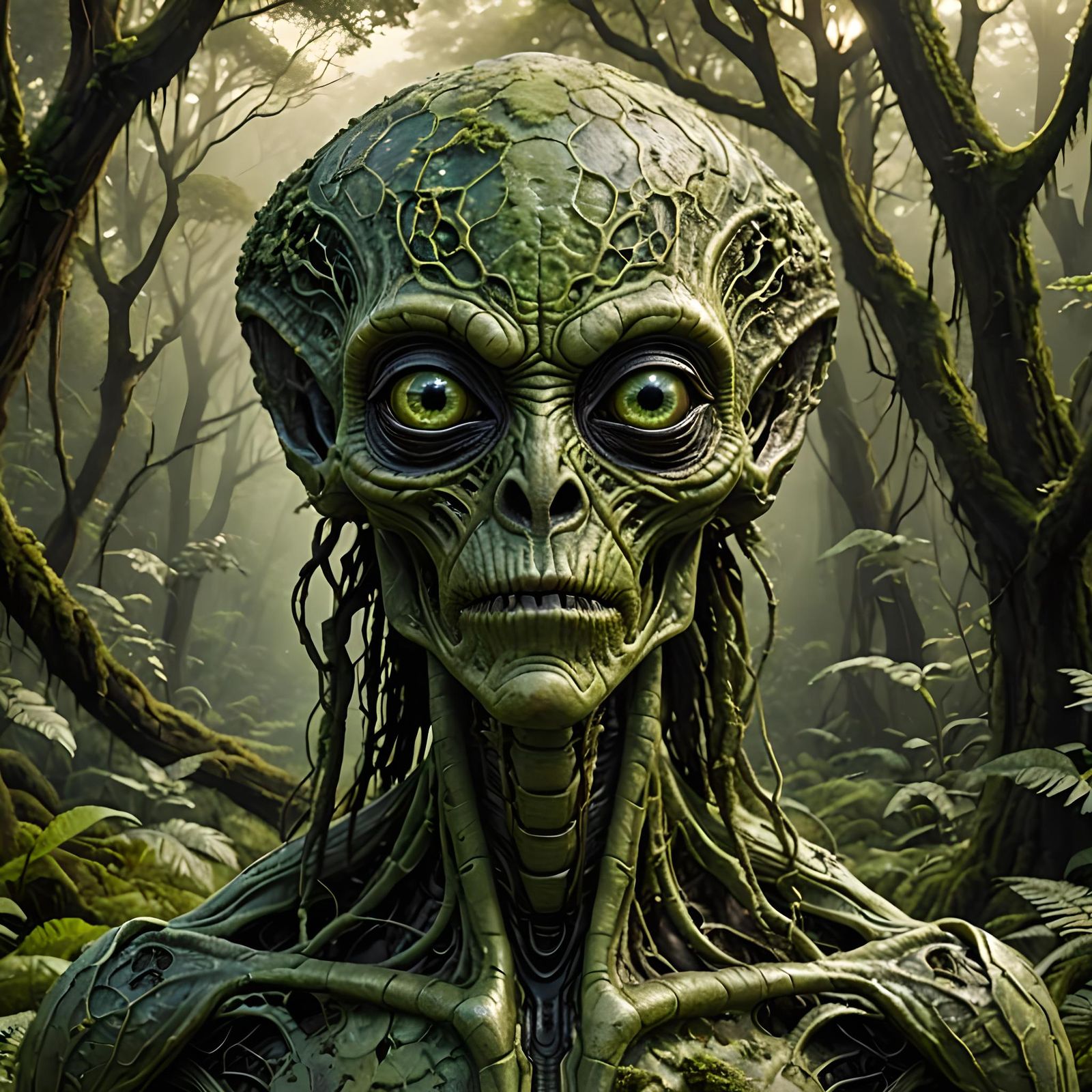 Psychedelic Alien Merged with Nature in Detailed Matte Paint...