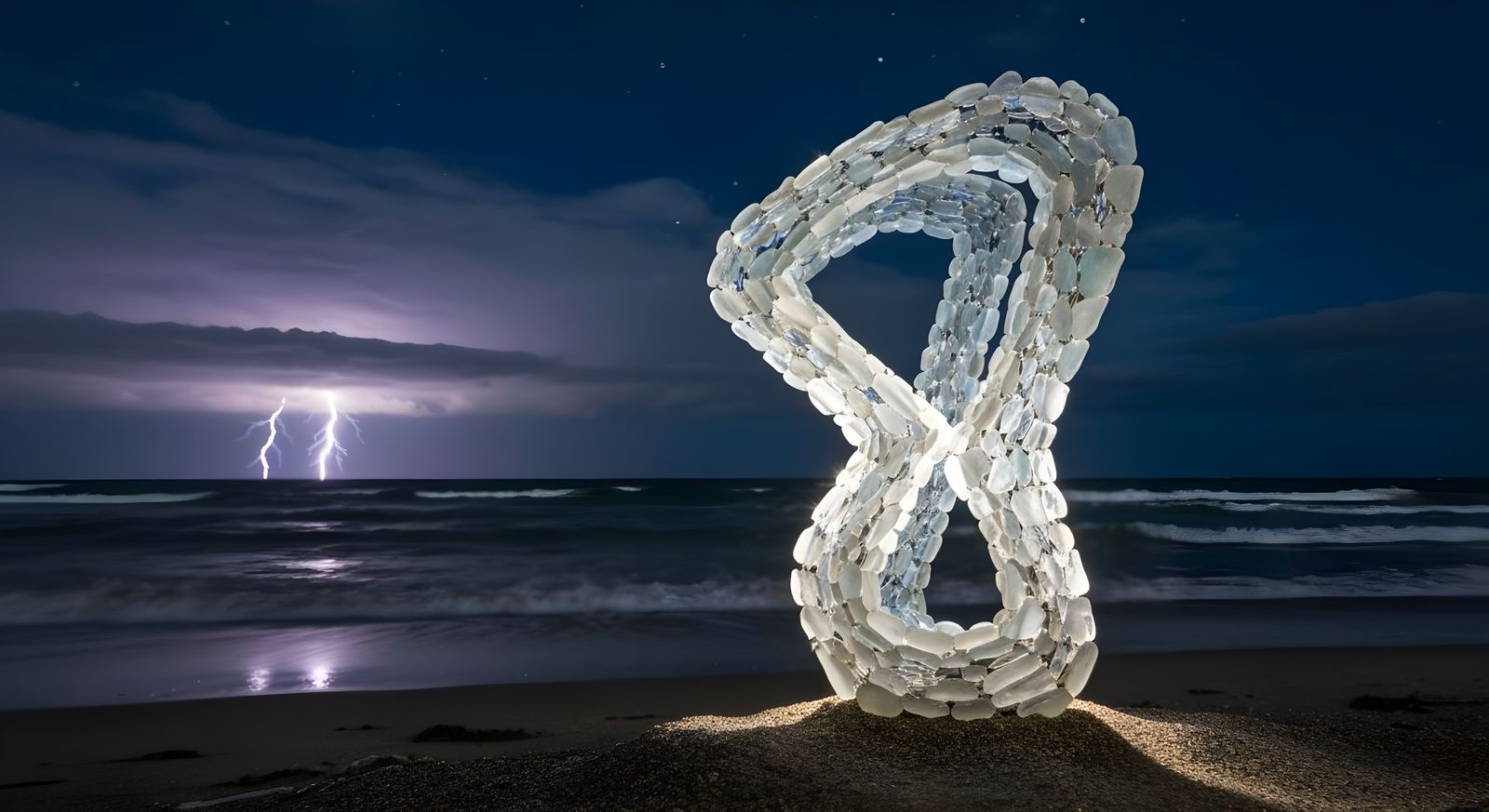Abstract Sea Glass Sculpture on Stormy Shoreline