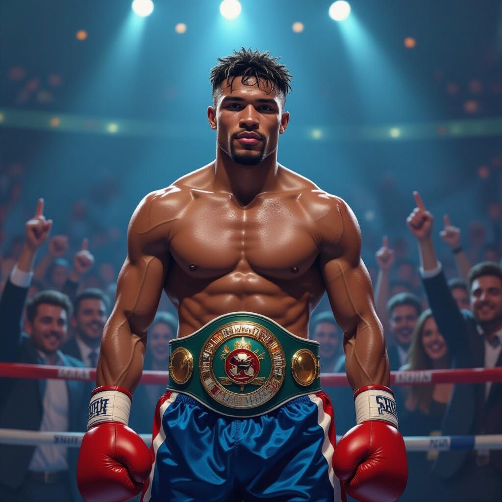 Boxing Champion Victorious in Arena: Stylized Illustration