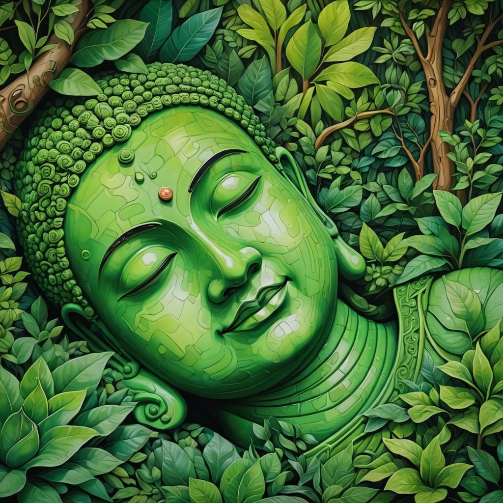 Serene Buddha Sleeps in Lush Greenery