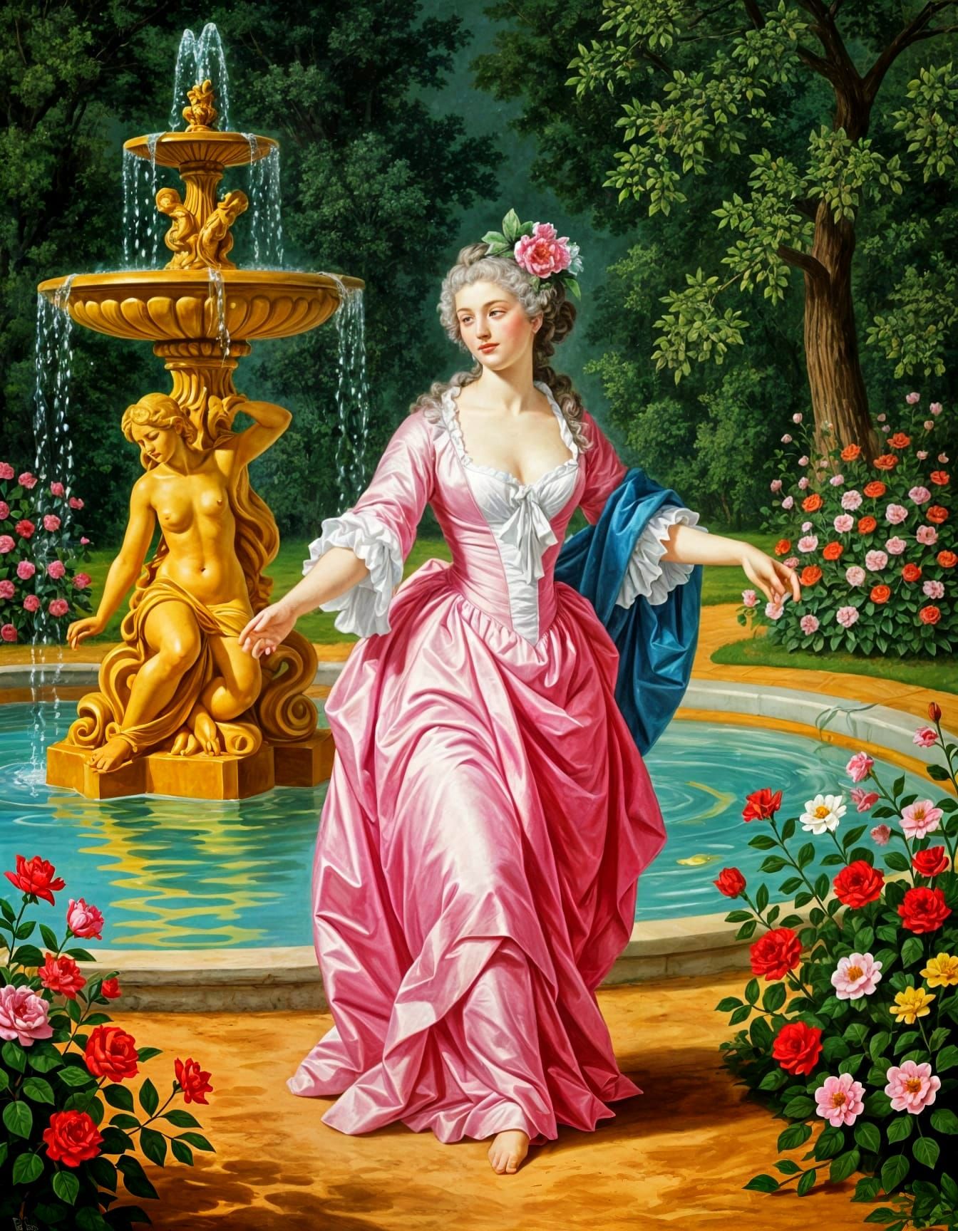 Rococo Garden Portrait of Woman by Venus Fountain