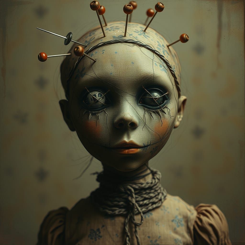 Creepy Rag Doll with Pins, in Horror Style