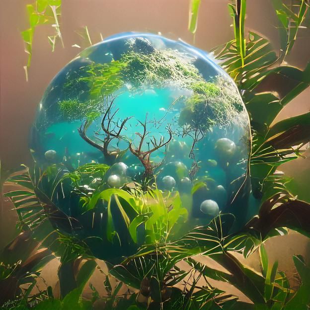 Sea Biome Orb in Jungle, Digital Matte Painting