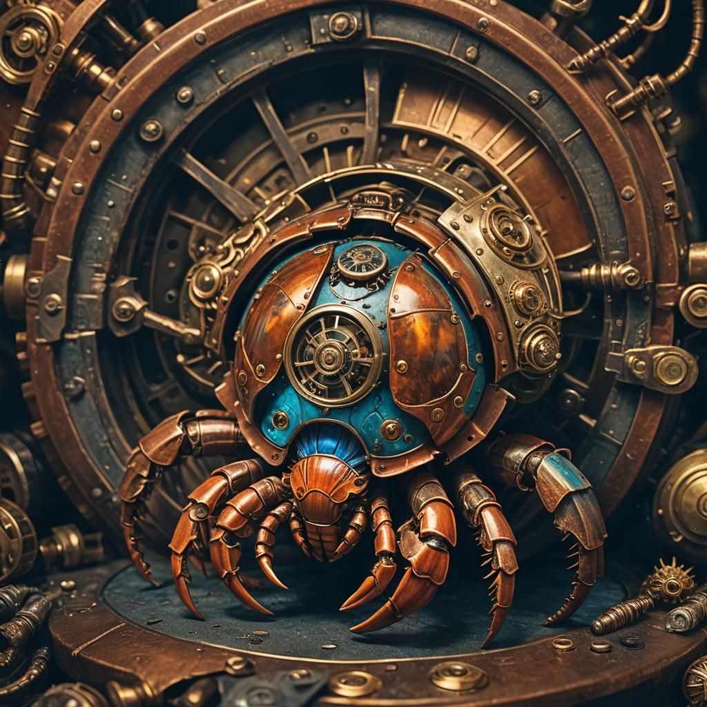 Steampunk Hermit Crab in Factory Shell: Conceptual Art