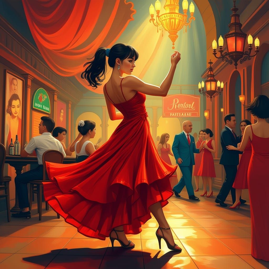 Vibrant Latin Dance Scene Illustration