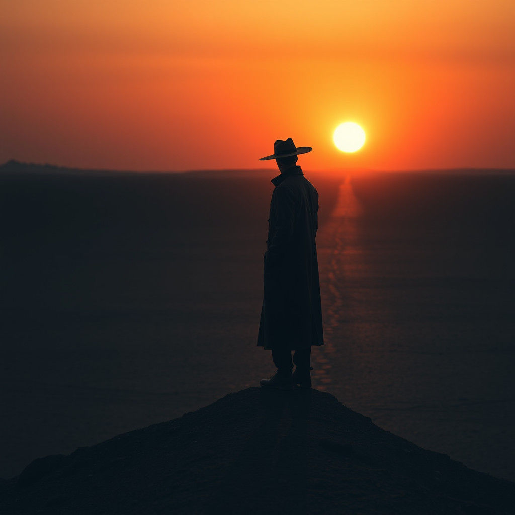 Ominous Shadow on a Desolate Sunset Landscape