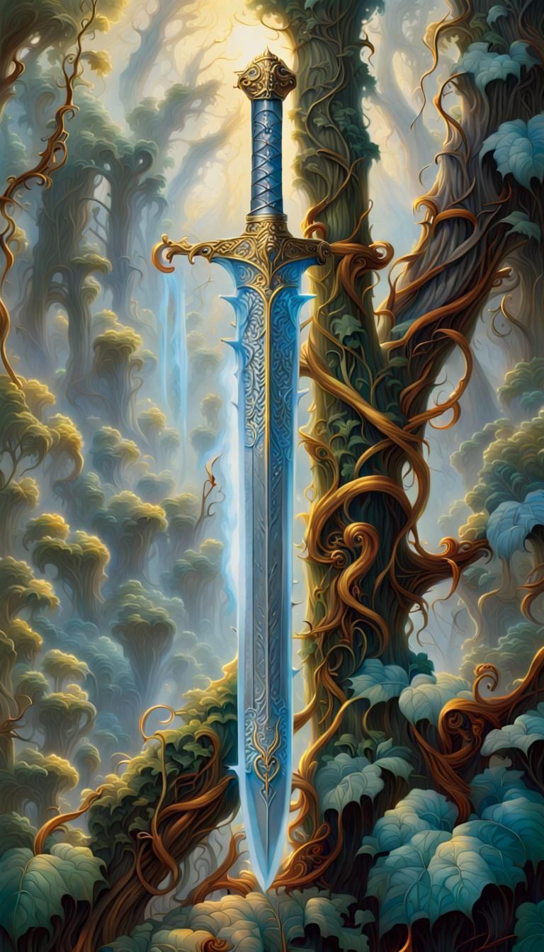 Vines Engulfing Sword with Blue Blade