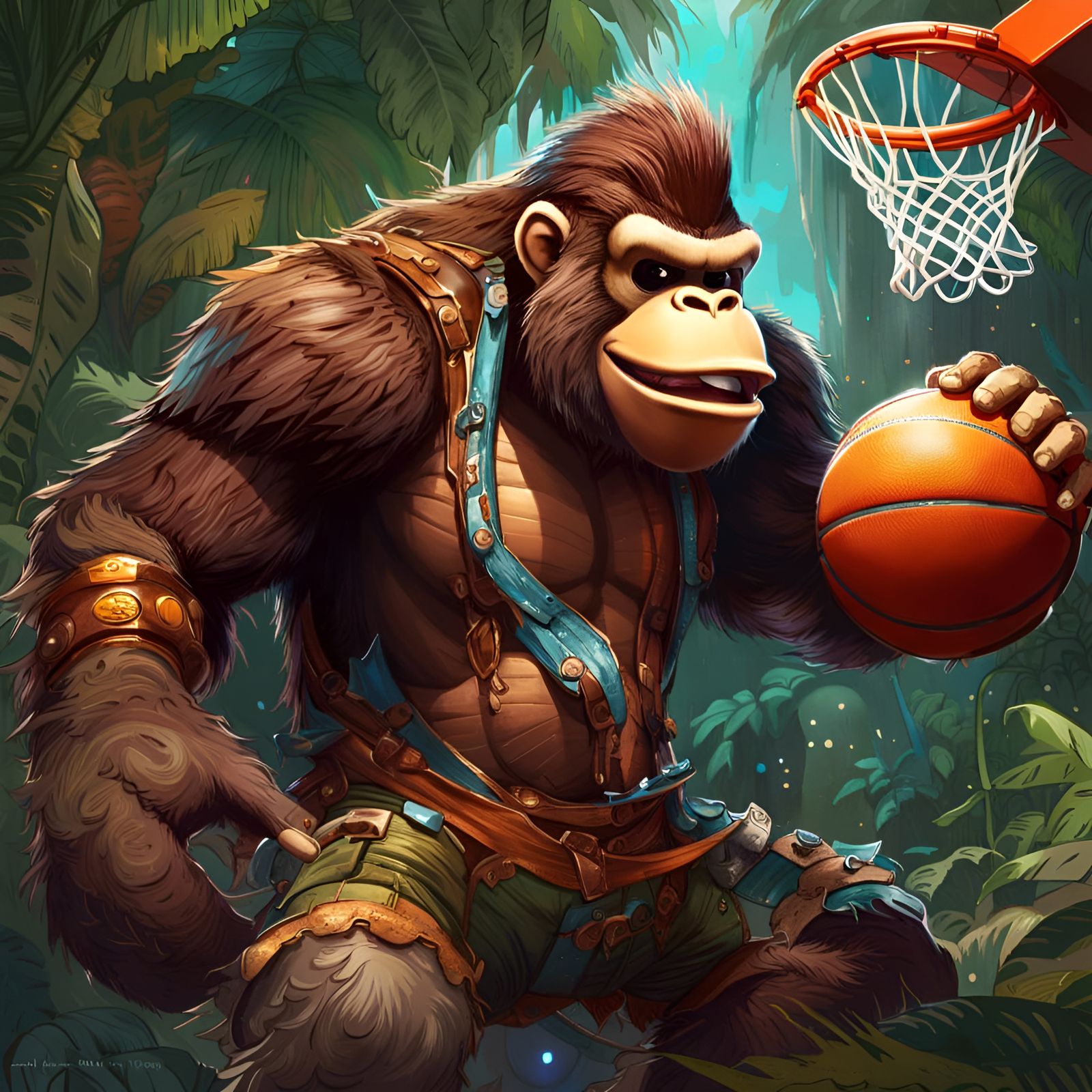 Donkey Kong Plays Basketball: Digital Art Portrait