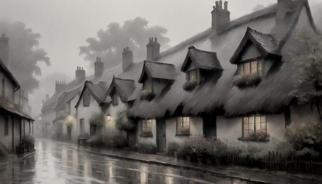 Misty Village in Impressionist Style